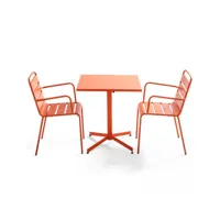 ensemble table de jardin bistrot et 2 fauteuils métal orange - palavas