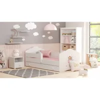lit enfant fille fiona avec tiroir balustrade et matelas inclus - fée rose - 160 cm x 80 cm 160 cm x 80 cm