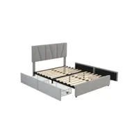 lit adult 140 x 200cm avec 4 tiroirs et tête de lit réglable en gris