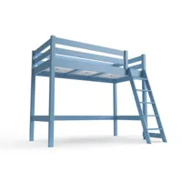 lit mi-hauteur abc 90x200 bois avec échelle inclinée 90x200  bleu pastel hautabc-bp