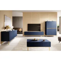 bobochic ensemble kasha avec meuble tv 200 cm + buffet 4 portes 200 cm + buffet haut 2 portes 100 cm pieds or bleu foncé