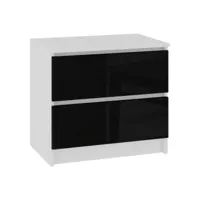 skandi - table de chevet contemporain chambre 60x55x40 cm - 2 tiroirs larges - design moderne&robuste  - table d'appoint - blanc/noir laqué