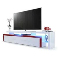 meuble tv  bordeaux  et  blanc laqué 227 cm avec led 40000165-13