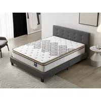 lit avec tête de lit + matelas 160x200cm ressorts ensachés épaisseur 28cm + lit avec tête de lit et sommier à lattes