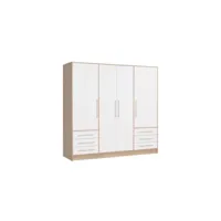 armoire dressing blanc et aspect chêne clair 4 portes - faro 64180027
