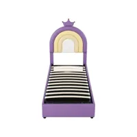 lit coffre pour enfant 90x200cm - en similicuir - avec tête de lit réglable en hauteur - avec sommier à lattes - violet