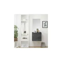 meuble d'entrée béton foncé + miroir + vestiaire - scopello - l 105 x l 30 x h 205 cm - neuf