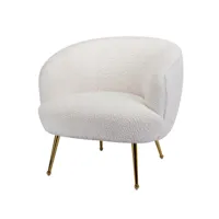 eden - fauteuil lounge en tissu bouclette ecru et pieds dorés