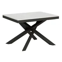 table extensible 6 à 16 places blanche cadre métallique et pieds entrelacés anthracite l 120 à 380cm klass