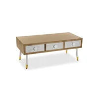 versa dune meuble tv bas et long, table de salon, meuble tv, buffet, avec 3 tiroirs, dimensions (h x l x l) 43 x 50 x 107 cm, bois, couleur: marron et blanc 21530092