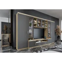 furnix meuble-paroi palloma tv-lowboard 3 armoires vitrine vitrée sans led sonoma graphit