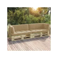canapé fixe 2 places palette  canapé scandinave sofa avec coussins pin imprégné de vert meuble pro frco79926