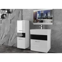zelos - ensemble de salle de bain - 4 éléments - meubles à suspendre - vasque en porcelaine - blanc