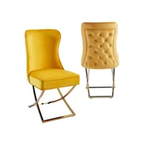 audrey - lot de 2 chaises en velours jaune moutarde pieds en métal doré audrey-y-2009g-mout-2