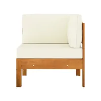 canapé d'angle avec coussins blanc crème bois d'acacia solide