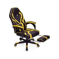 costway chaise gaming cuir pvc, siège gamer pivotante ergonomique, fauteuil de bureau repose-pieds rétractable, réglable en hauteur et dossier réglable charge 150kg (orange)