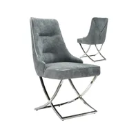 lot de 2 chaises de salle à manger design revêtement en velours gris foncé et piètement en acier inoxydable argenté l.48 x p. 56 x h. 95 cm collection lavida viv-112914