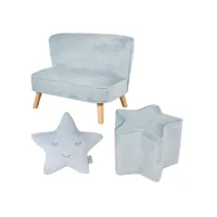 roba ensemble lil sofa pour enfants - canapé + tabouret + coussin décoratif - bleu