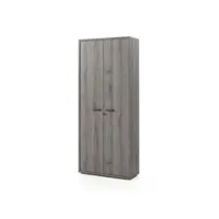 armoire de bureau - meuble 2 portes et étagères coloris gris effet bois  collection soon  meublorama