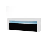 3xeliving meuble tv kim 160 cm avec led, blanc noir brillant, largeur: 160cm, profondeur: 35cm, hauteur: 48 cm.