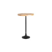 table haute ronde bois-métal scuplté - saly - l 70 x l 70 x h 107 cm - neuf