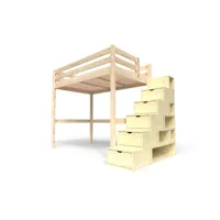 lit mezzanine bois avec escalier cube sylvia 120x200 vernis naturel cube120-v