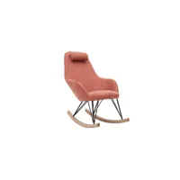 rocking chair scandinave en tissu effet velours texturé terracotta, métal noir et bois clair jhene