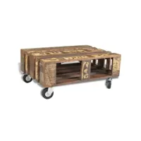 table basse table de salon  bout de canapé avec 4 roulettes bois recyclé meuble pro frco16847