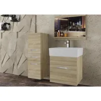 klyde - ensemble de salle de bain - 4 pcs - meubles à suspendre - vasque en porcelaine - beige