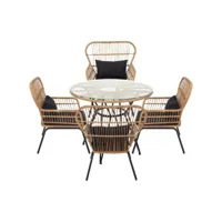 jakarta - ensemble table repas ronde + 4 fauteuils noirs