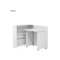 lenart bureau extensible avec rangement work concept slim cw02 p droit 90 cm blanc brillant