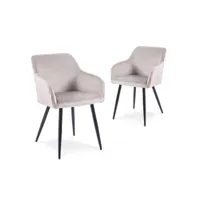 clyde - lot de 2 chaises en velours beige piètement en métal noir clyde-bei