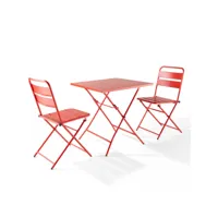 ensemble table de jardin pliante et 2 chaises acier rouge - palavas