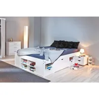 lit double avec rangements et table de chevet inclus avec roulettes, coloris blanc, 166.5 x 47.5 x 209 cm 8052773490139