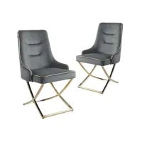 lot de 2 chaises en velours gris pieds en métal doré lexa