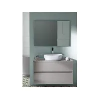 meuble de salle de bain coloris taupe avec vasque à poser en céramique + miroir - longueur 100 x profondeur 46 x hauteur 56 cm