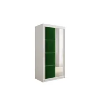 armoire de chambre tapila 2 blanc/vert 100 avec 2 portes coulissantes style contemporain penderie (tringle) avec étagères