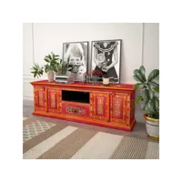 meuble tv indien bois de manguier massif rose peint à la main 244590