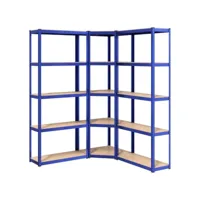 vidaxl étagères à 5 niveaux 3 pcs bleu acier et bois d'ingénierie