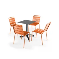 ensemble table de jardin stratifié noir et 4 chaises orange