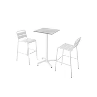 ensemble table haute stratifié marbre et 2 chaises hautes blanc