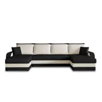 valos - canapé panoramique en u - 7 places - convertible avec coffre - en velours - best mobilier - noir et blanc