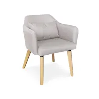 chaise avec accoudoirs tissu beige et pieds bois clair biggie