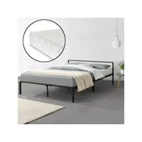 cadre de lit en métal robuste sommier à lattes lit double avec matelas mousse à froid acier laqué polyester 160 x 200 cm noir mat [en.casa] [neu.haus]