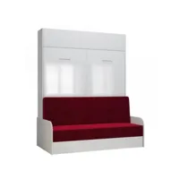 armoire lit escamotable dynamo sofa accoudoirs façade blanc brillant canapé rouge 160*200 cm 20100990912