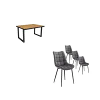 ensemble meubles table manger 140  chêne et noir industriel lot de 4 chaises de salle à manger chaise tapissée
