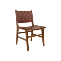 chaise de salle à manger en cuir synthétique marron avec pieds en teck #ds