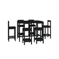 ensemble de bar 7 pcs, table et chaises de salle à manger noir bois de pin massif plq2859 meuble pro