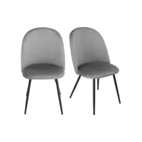 lot 2 chaises capitonnées en velours gris avec pieds métal - fary
