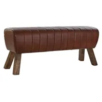 banquette rectangulaire en cuir et bois coloris marron -  longueur 126 x profondeur 36 x hauteur  53 cm